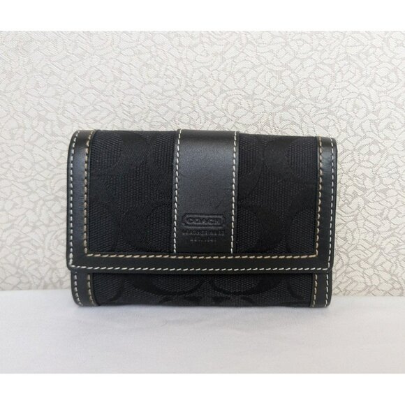 Coach Handbags - Vintage Coach Signature Stripe Trifold Wallet W/Billfold Snap Closure Black